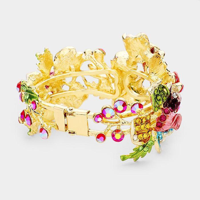 Gold Crystal Pave Triple Flower Hinged Evening Bracelet - Jewelry Store by Erik Rayo