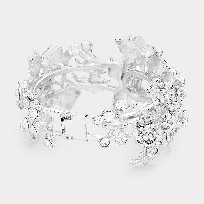 Clear Crystal Pave Triple Flower Hinged Evening Bracelet - Jewelry Store by Erik Rayo