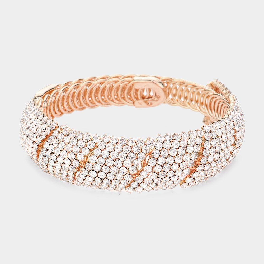 Rose Gold Oblique Lined Bubble Stone Evening Bracelet - Jewelry Store by Erik Rayo