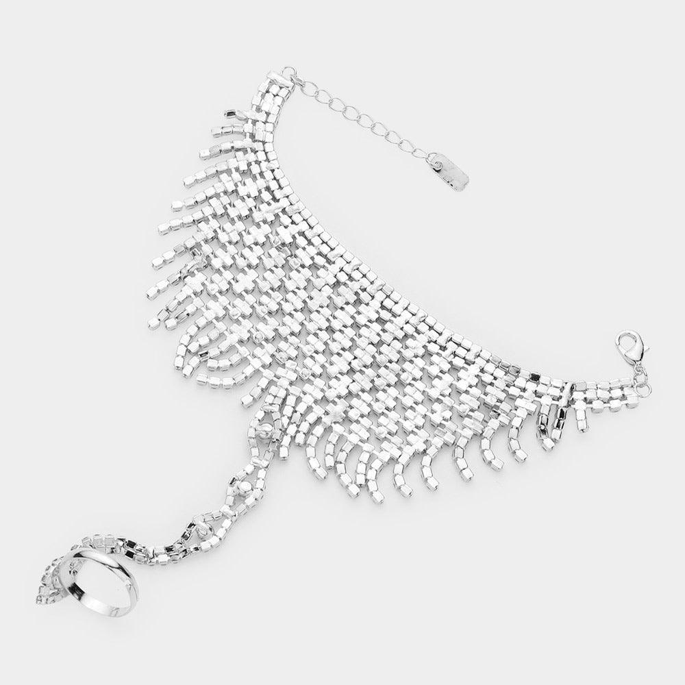 Silver Rhinestone Pave Hand Chain Evening Bracelet - Jewelry Store by Erik Rayo