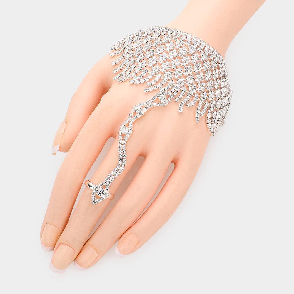 Silver Rhinestone Pave Hand Chain Evening Bracelet - Jewelry Store by Erik Rayo