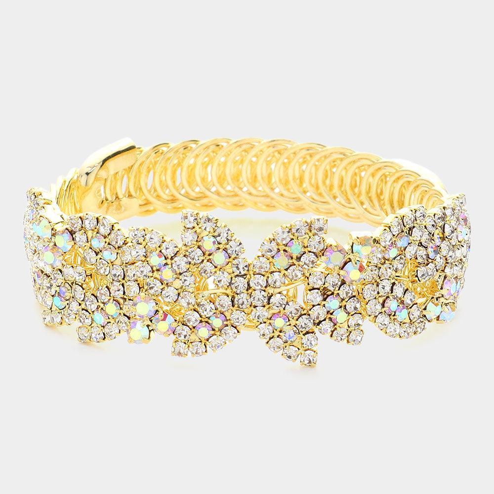Gold Rhinestone Paved Flower Evening Bracelet - Jewelry Store by Erik Rayo