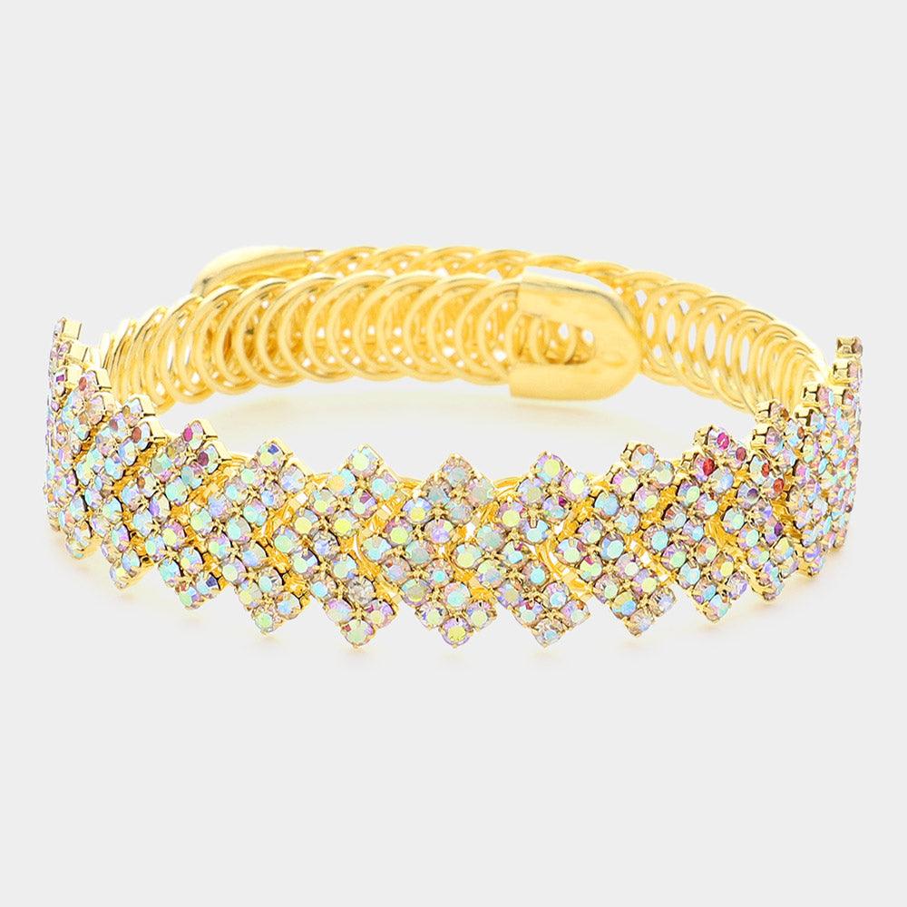 Gold Rhinestone Paved Geometric Evening Bracelet