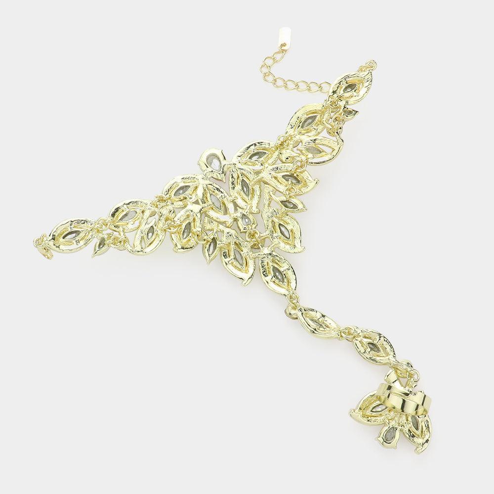 Gold Marquise Stone Custer Pointed Hand Chain Evening Bracelet - Jewelry Store by Erik Rayo