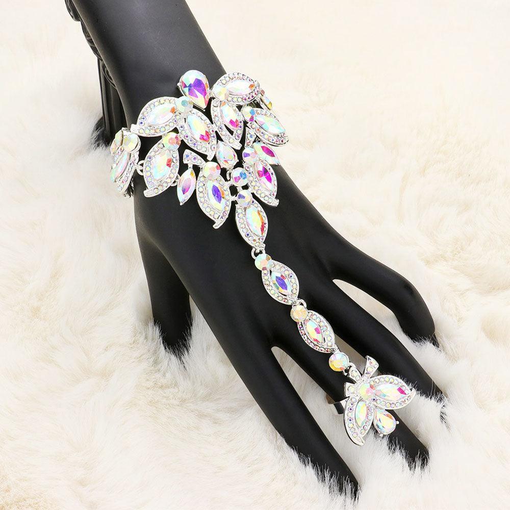 Silver Marquise Stone Custer Pointed Hand Chain Evening Bracelet - Jewelry Store by Erik Rayo