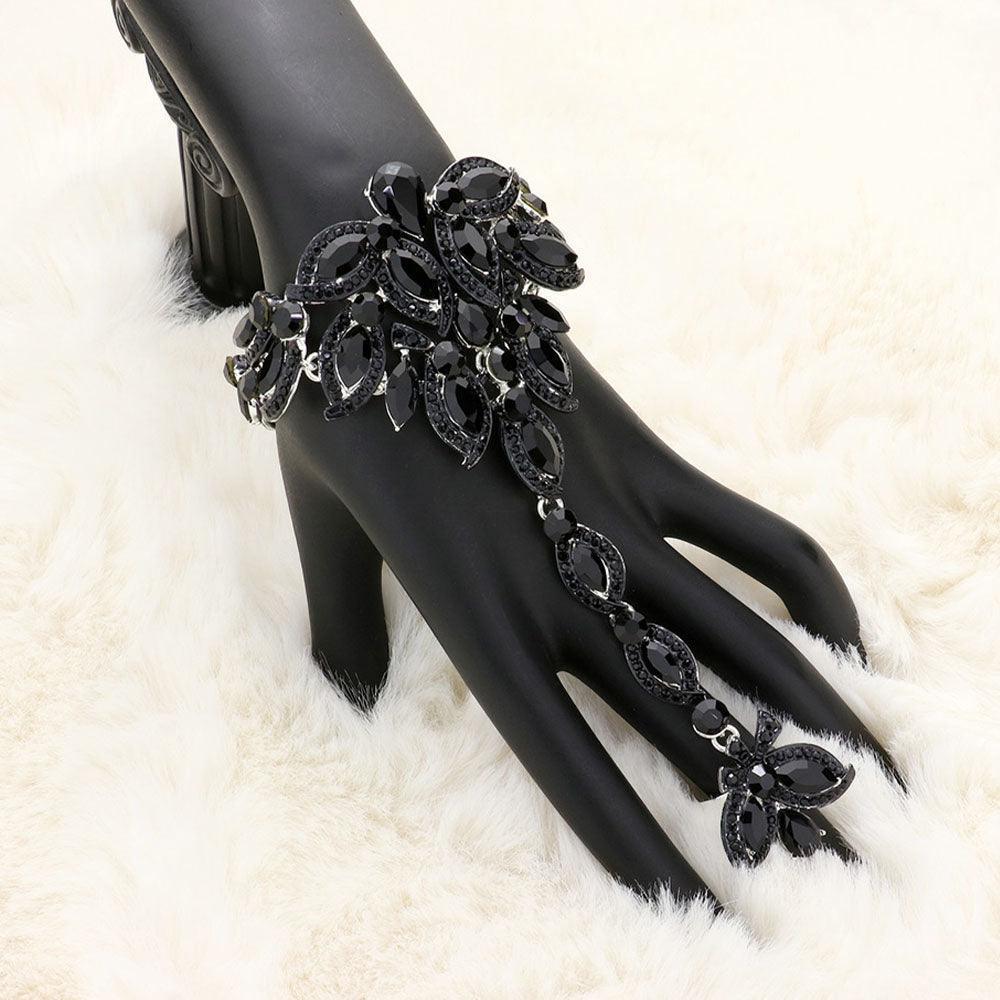 Silver Marquise Stone Custer Pointed Hand Chain Evening Bracelet - Jewelry Store by Erik Rayo