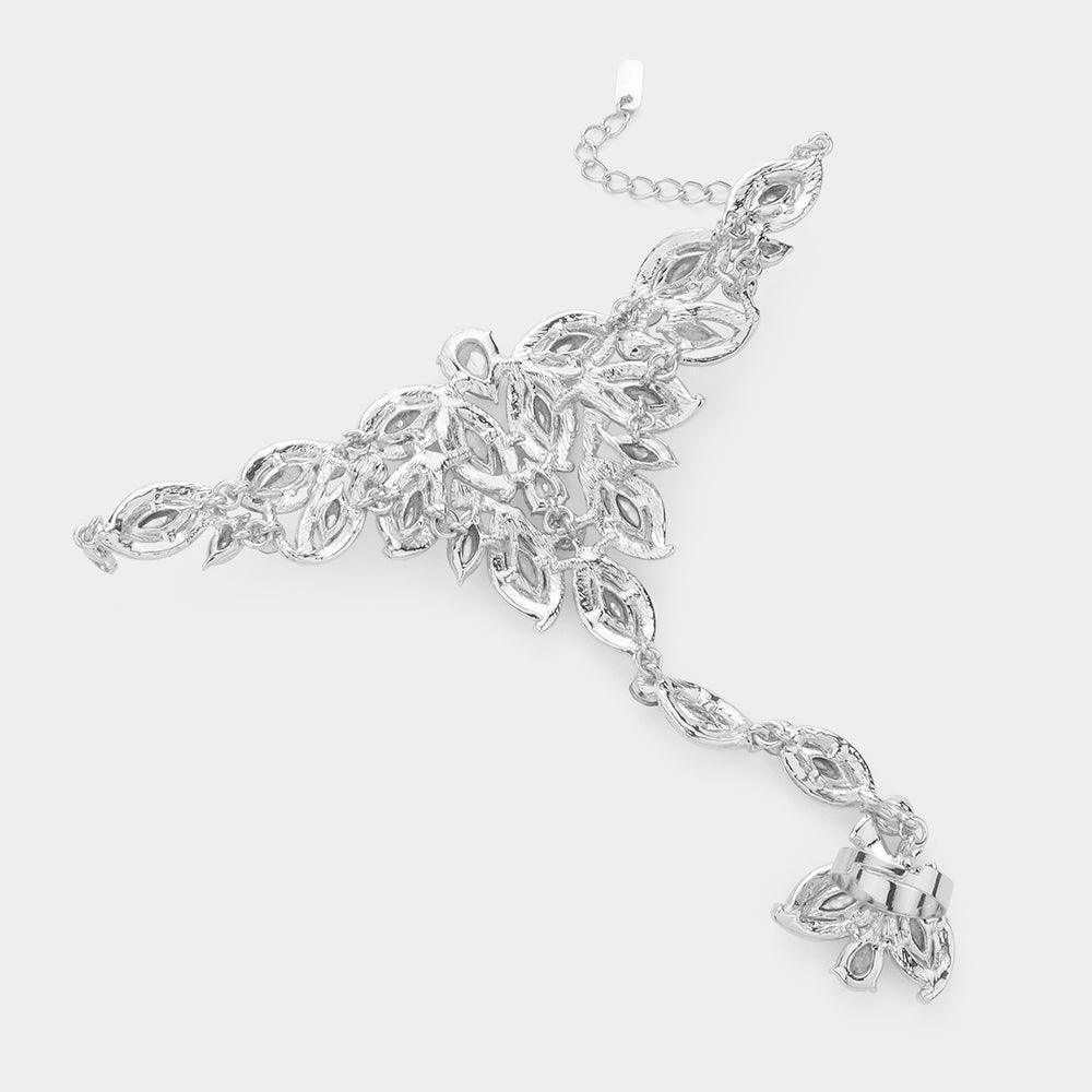 Silver Marquise Stone Custer Pointed Hand Chain Evening Bracelet - Jewelry Store by Erik Rayo