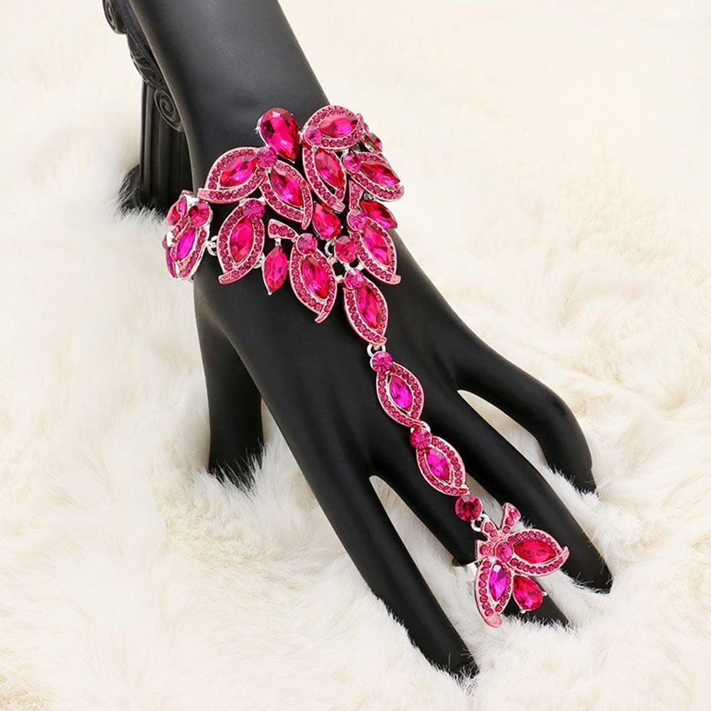 Red Marquise Stone Custer Pointed Hand Chain Evening Bracelet - Jewelry Store by Erik Rayo