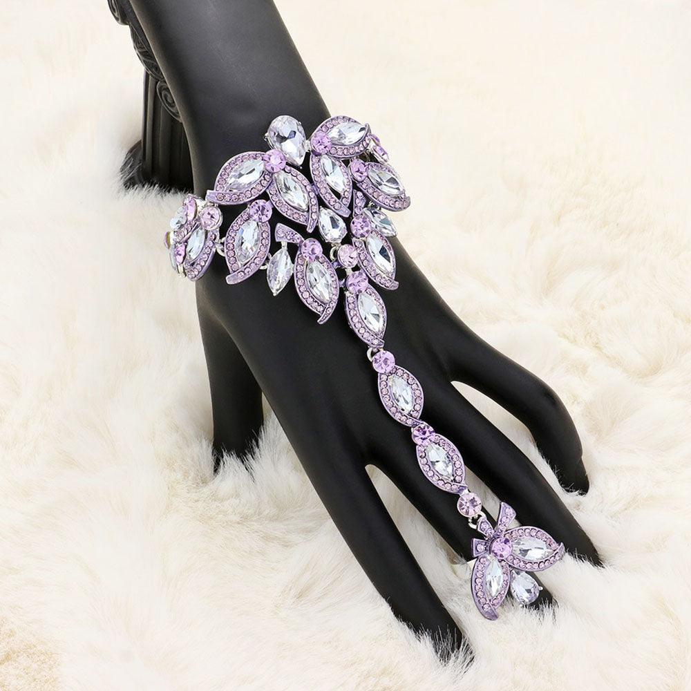 Amethyst Marquise Stone Custer Pointed Hand Chain Evening Bracelet - Jewelry Store by Erik Rayo