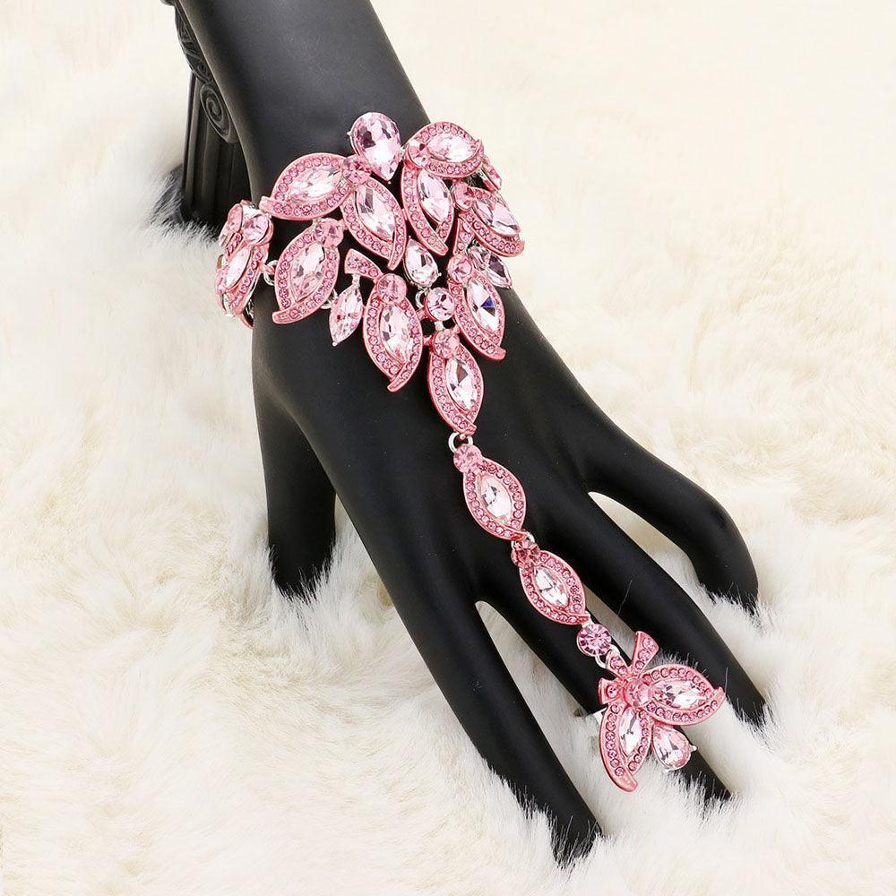 Pink Marquise Stone Custer Pointed Hand Chain Evening Bracelet - Jewelry Store by Erik Rayo