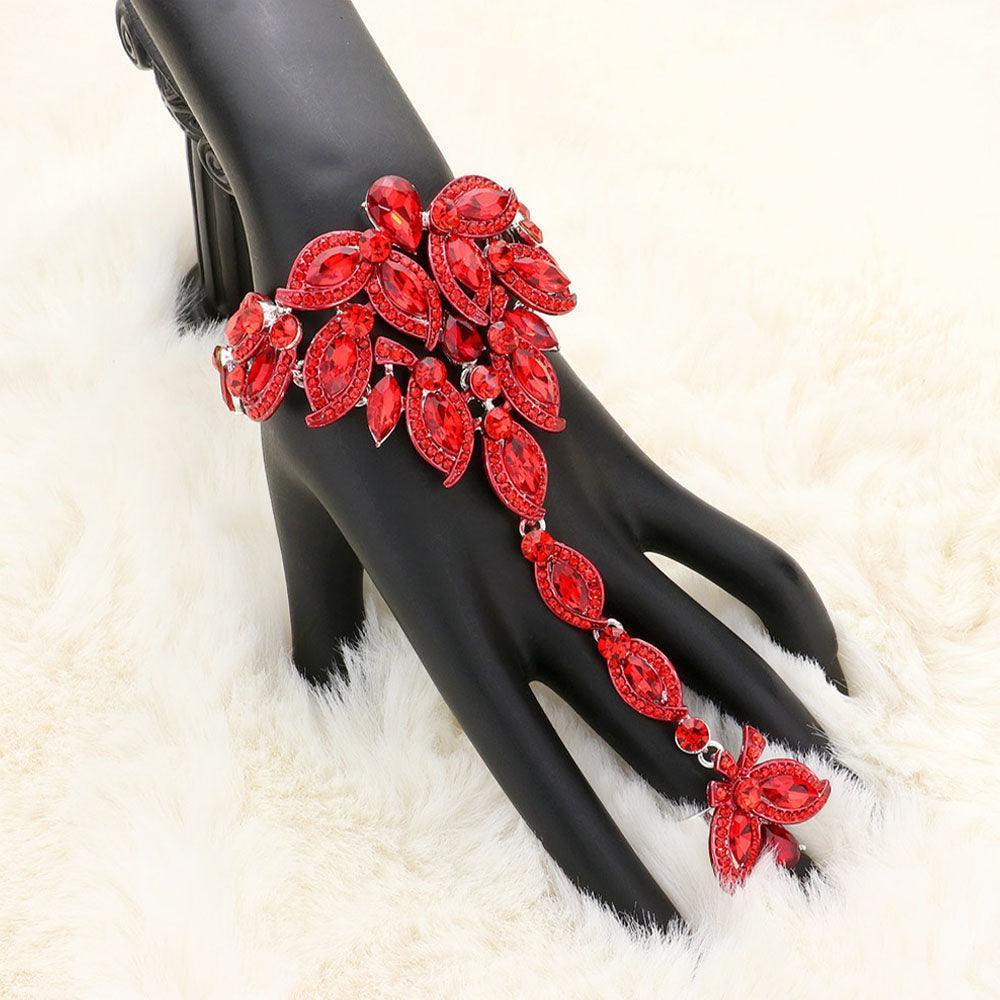 Red Marquise Stone Custer Pointed Hand Chain Evening Bracelet - Jewelry Store by Erik Rayo