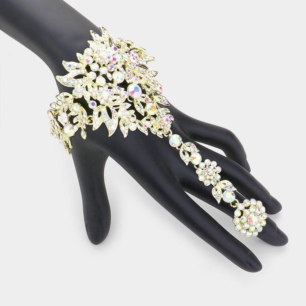 Gold Crystal Rhinestone Accented Hand Chain Evening Bracelet - Jewelry Store by Erik Rayo
