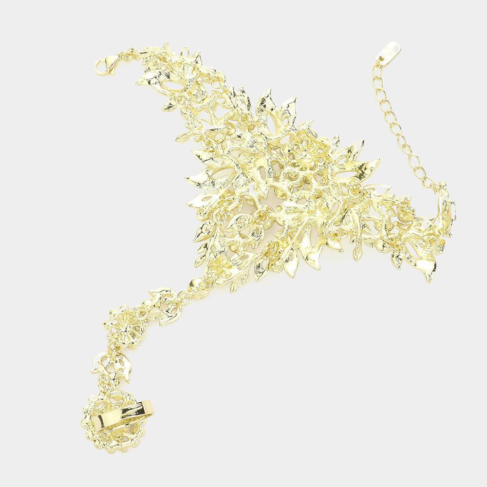 Gold Crystal Rhinestone Accented Hand Chain Evening Bracelet - Jewelry Store by Erik Rayo