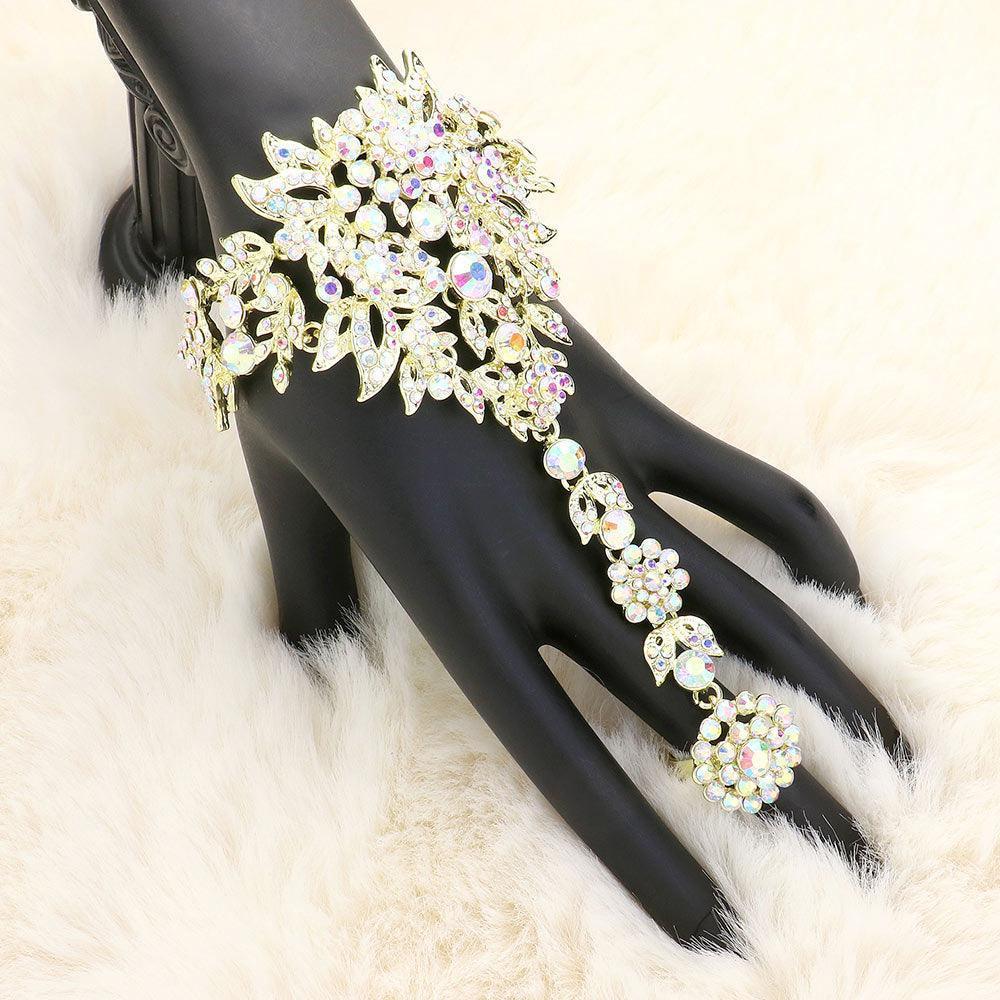 Gold Crystal Rhinestone Accented Hand Chain Evening Bracelet - Jewelry Store by Erik Rayo