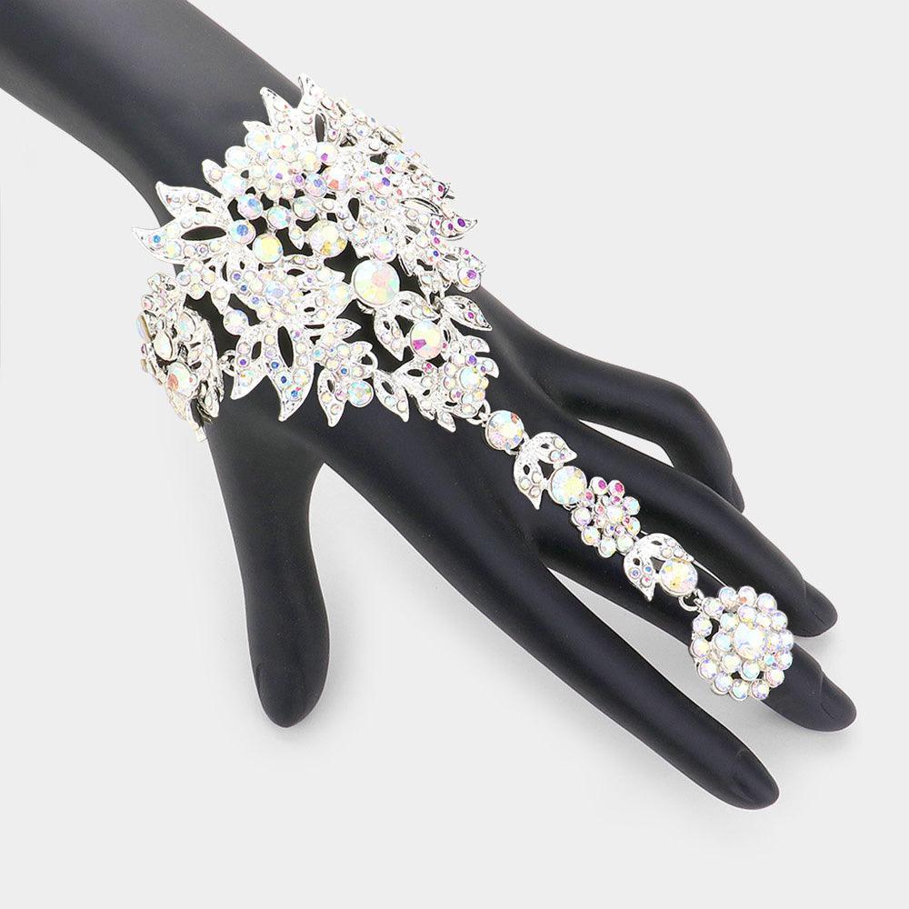 Silver Crystal Rhinestone Accented Hand Chain Evening Bracelet - Jewelry Store by Erik Rayo