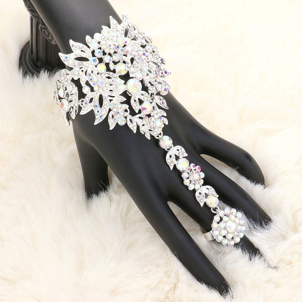 Silver Crystal Rhinestone Accented Hand Chain Evening Bracelet - Jewelry Store by Erik Rayo