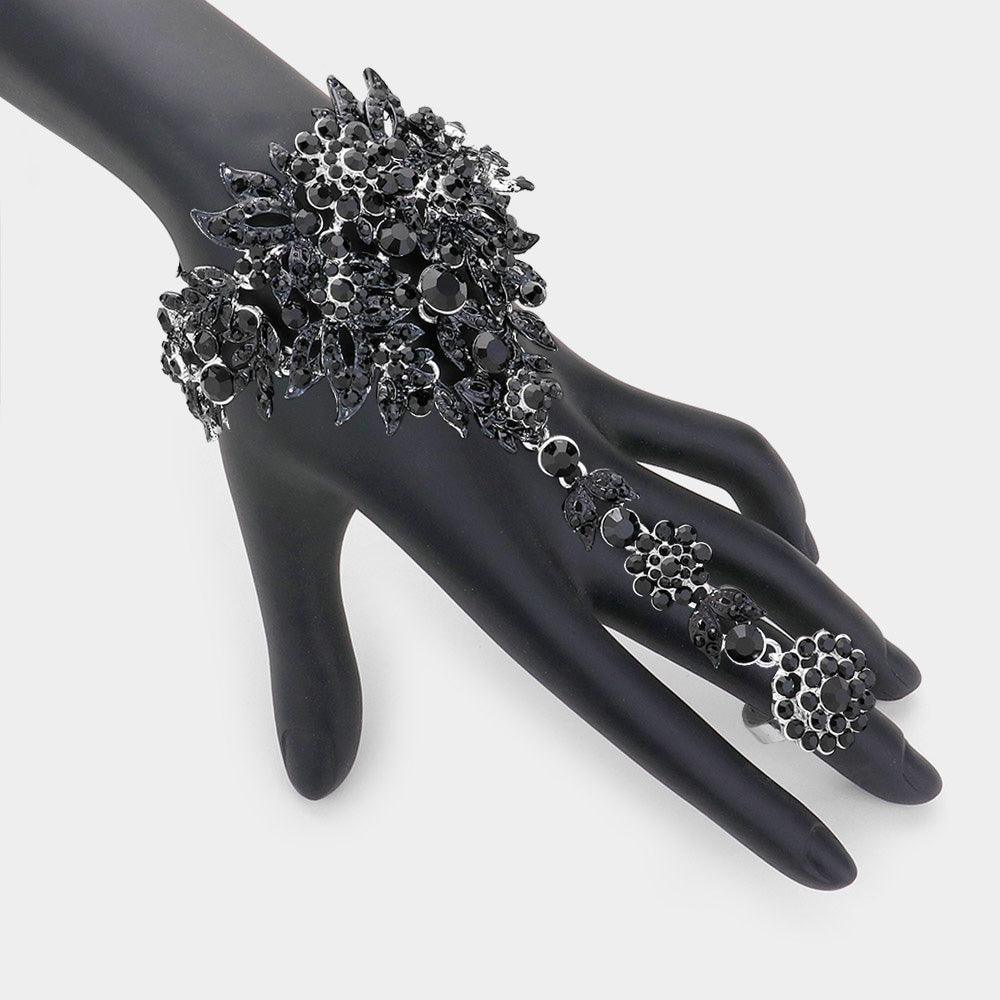 Silver Crystal Rhinestone Accented Hand Chain Evening Bracelet - Jewelry Store by Erik Rayo