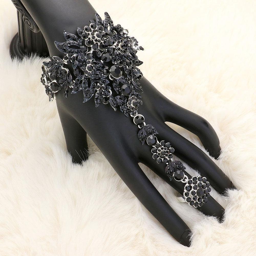 Silver Crystal Rhinestone Accented Hand Chain Evening Bracelet - Jewelry Store by Erik Rayo