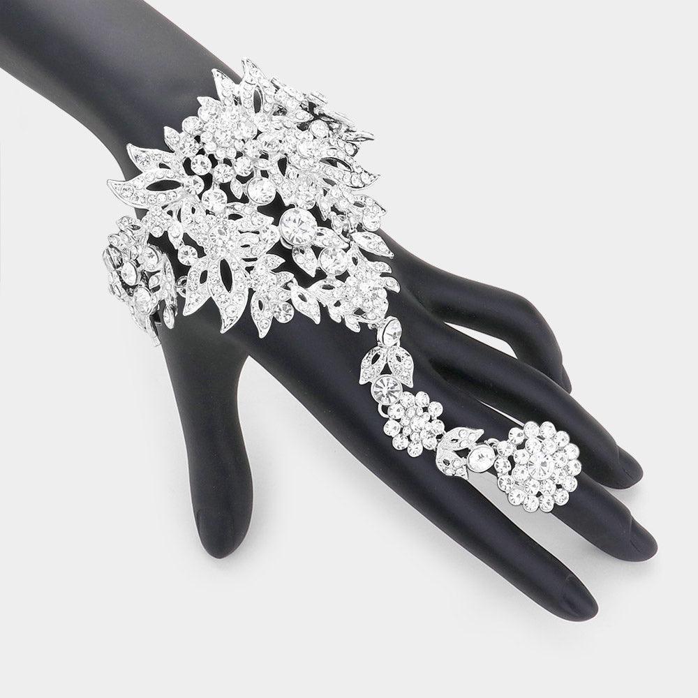 Silver Crystal Rhinestone Accented Hand Chain Evening Bracelet - Jewelry Store by Erik Rayo