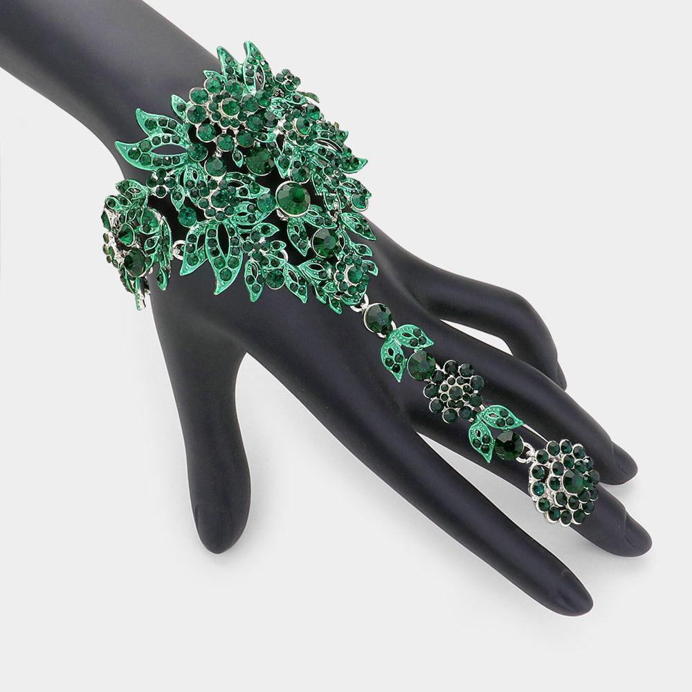 Silver Crystal Rhinestone Accented Hand Chain Evening Bracelet - Jewelry Store by Erik Rayo