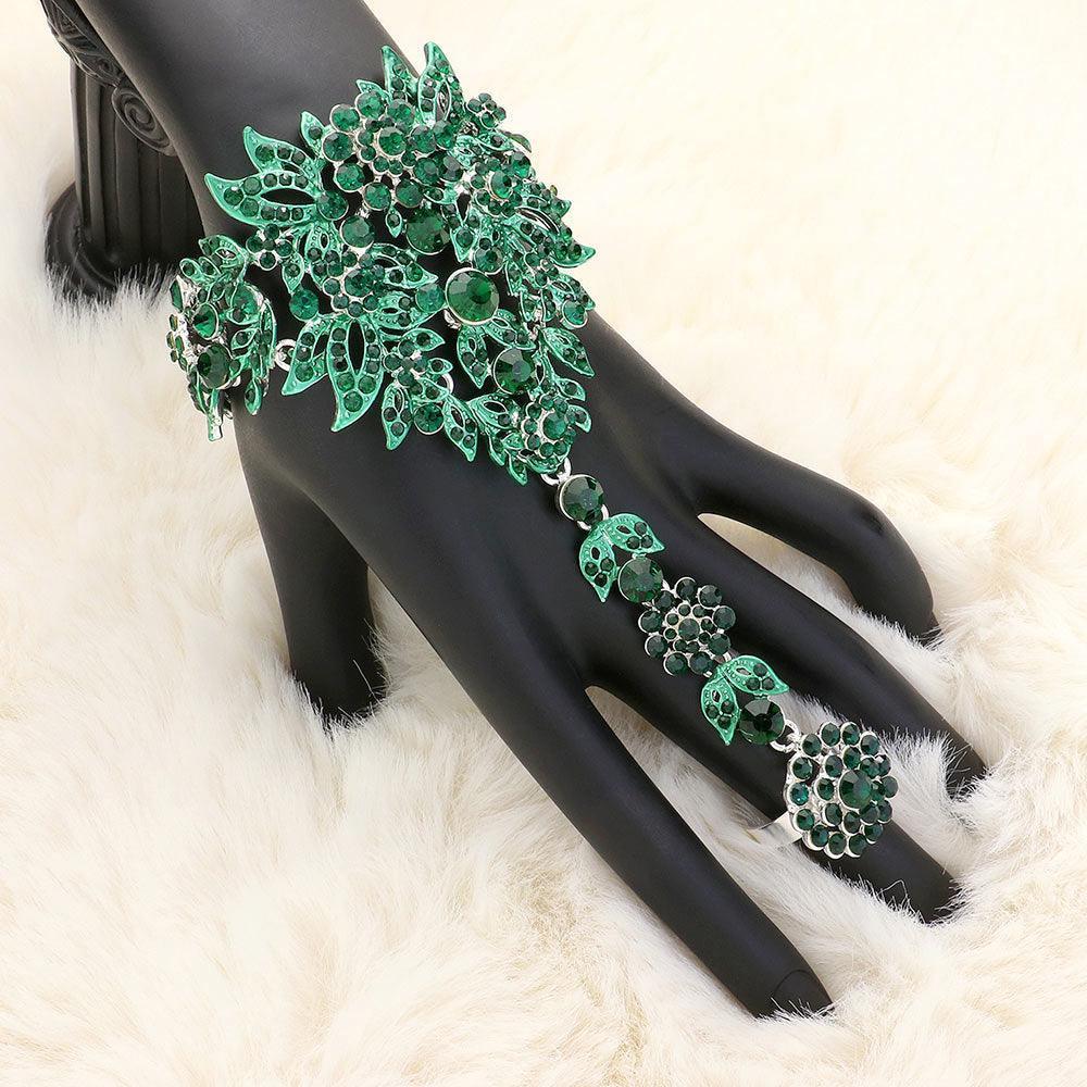 Silver Crystal Rhinestone Accented Hand Chain Evening Bracelet - Jewelry Store by Erik Rayo