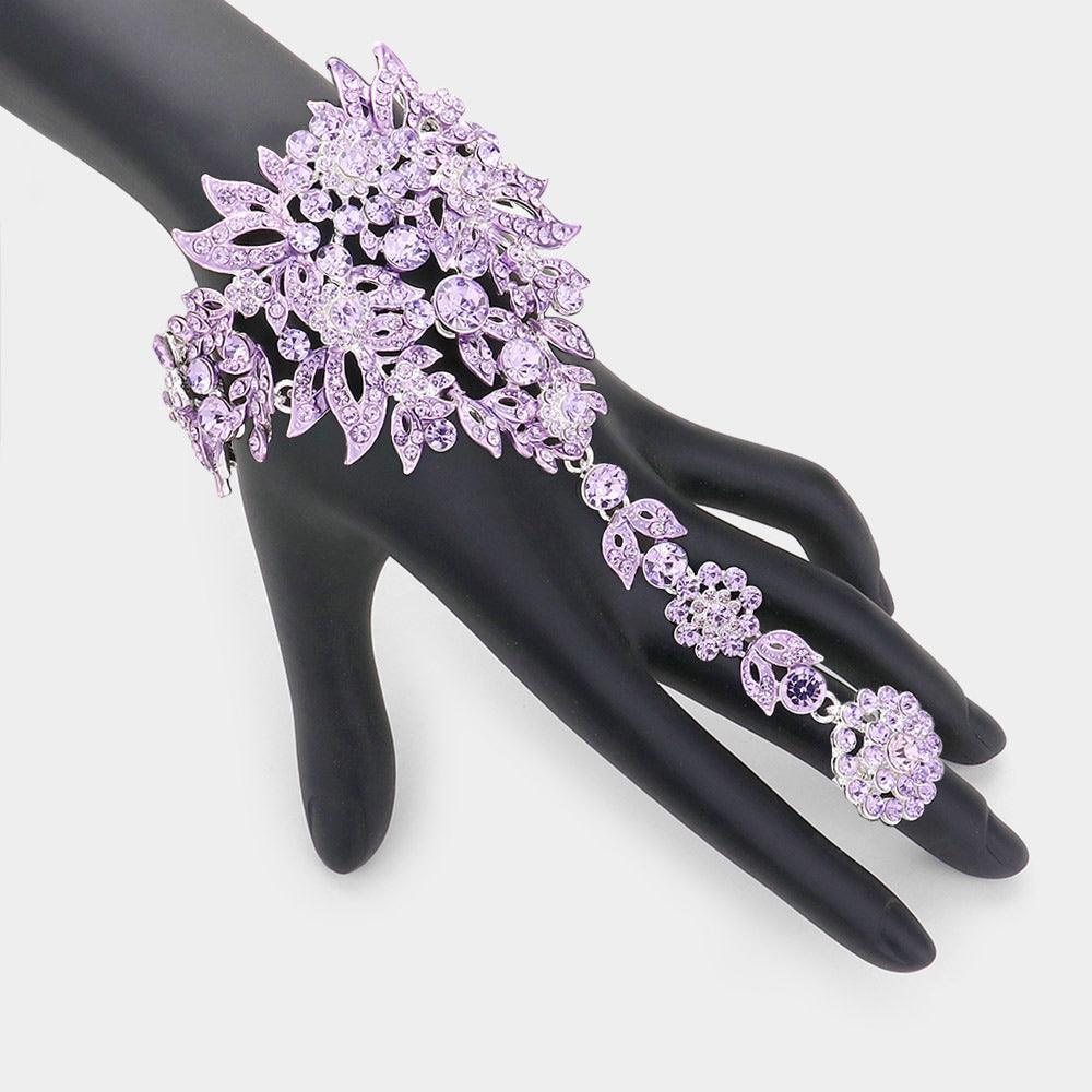Amethyst Crystal Rhinestone Accented Hand Chain Evening Bracelet - Jewelry Store by Erik Rayo