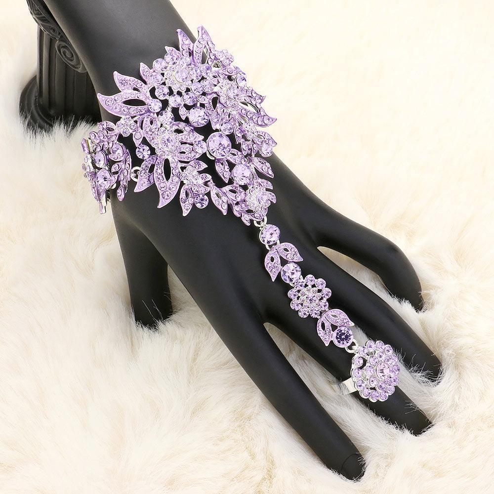Amethyst Crystal Rhinestone Accented Hand Chain Evening Bracelet - Jewelry Store by Erik Rayo