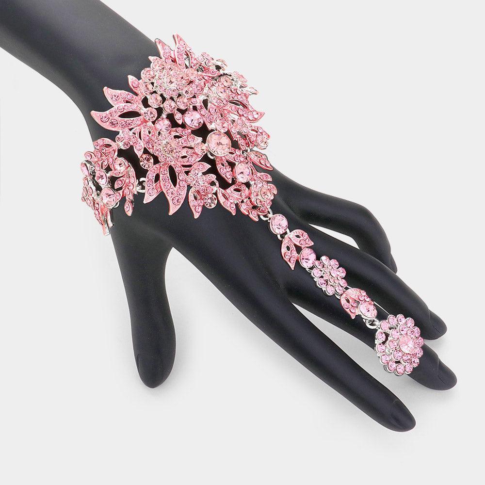 Pink Crystal Rhinestone Accented Hand Chain Evening Bracelet - Jewelry Store by Erik Rayo