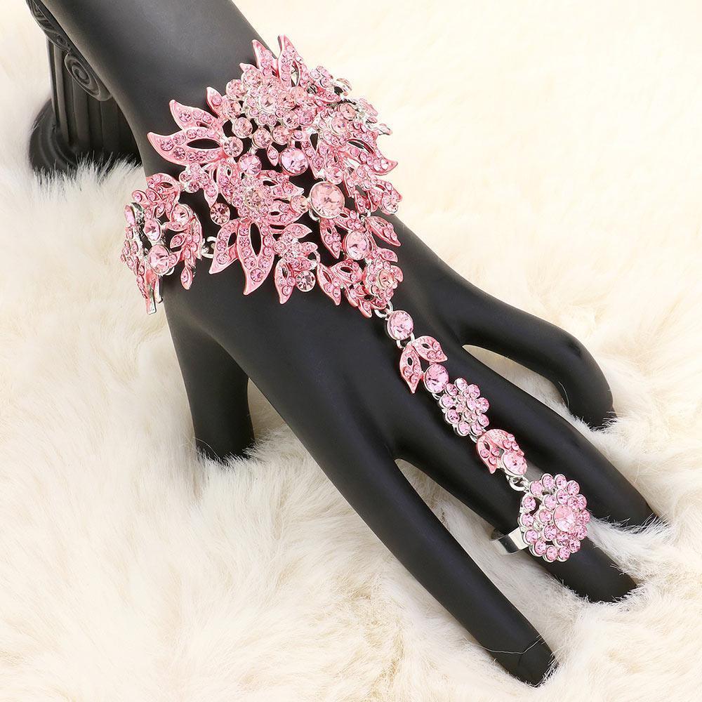 Pink Crystal Rhinestone Accented Hand Chain Evening Bracelet - Jewelry Store by Erik Rayo