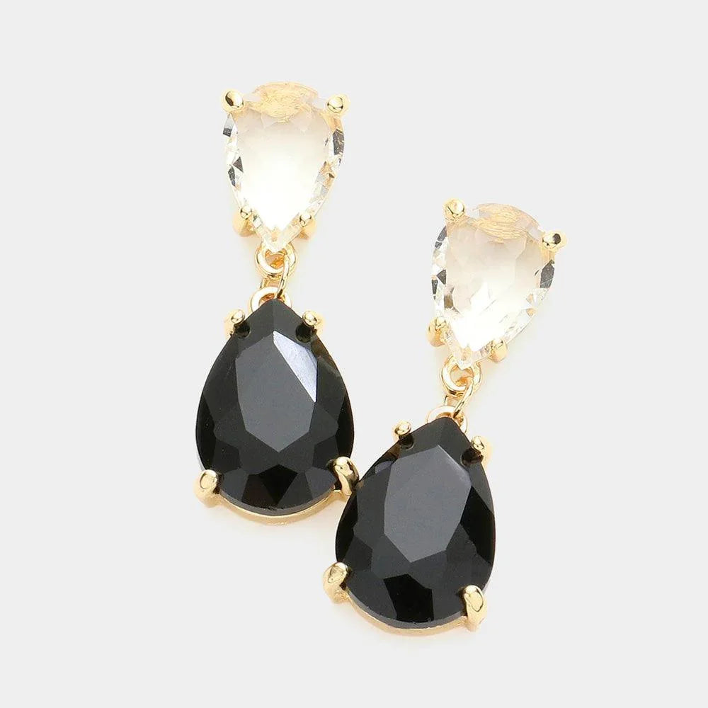 Black Double Teardrop Link Dangle Evening Earrings - Jewelry Store by Erik Rayo