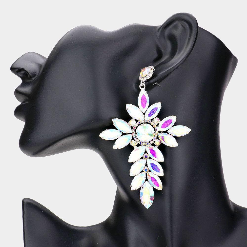 Silver Marquise Stone Cluster Cross Dangle Evening Earrings - Jewelry Store by Erik Rayo