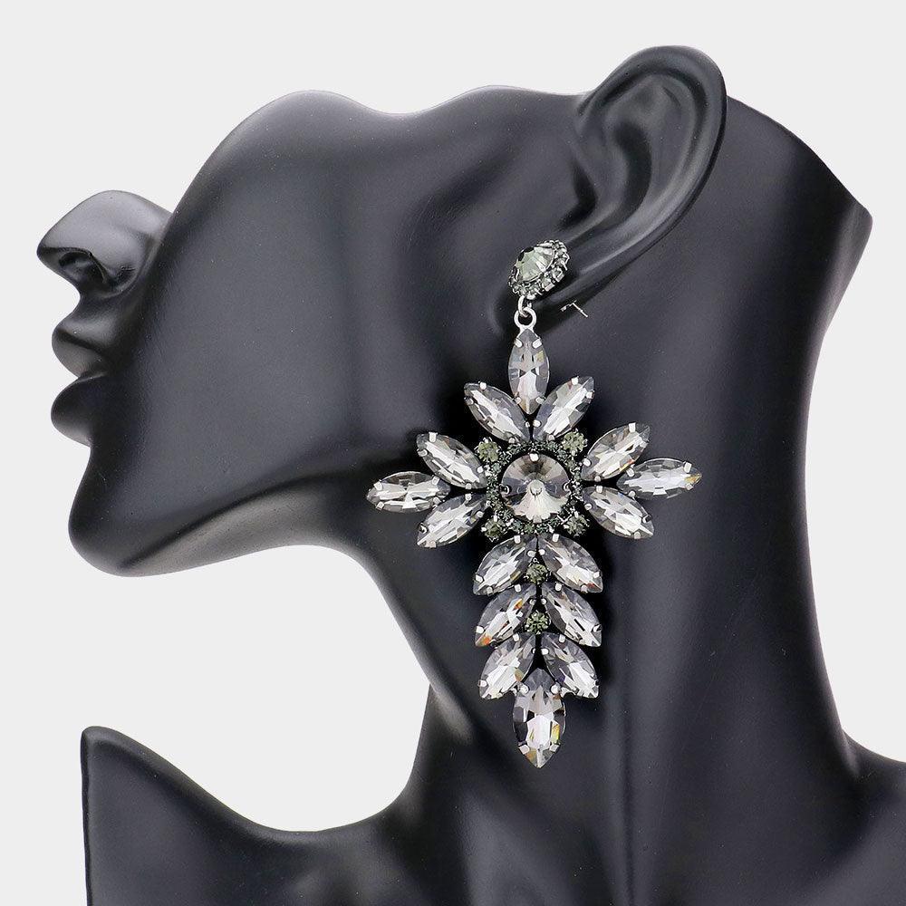 Black Marquise Stone Cluster Cross Dangle Evening Earrings - Jewelry Store by Erik Rayo