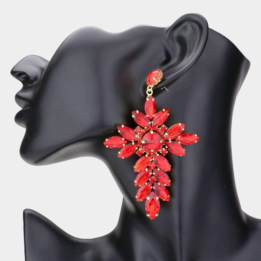 Red Marquise Stone Cluster Cross Dangle Evening Earrings - Jewelry Store by Erik Rayo
