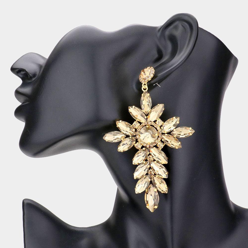 Marquise Stone Cluster Cross Dangle Evening Earrings