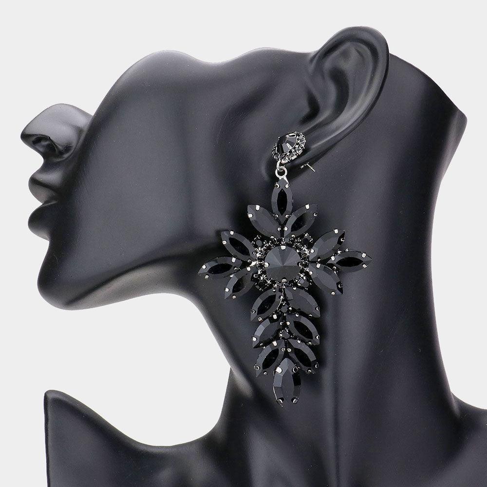 Black Marquise Stone Cluster Cross Dangle Evening Earrings - Jewelry Store by Erik Rayo