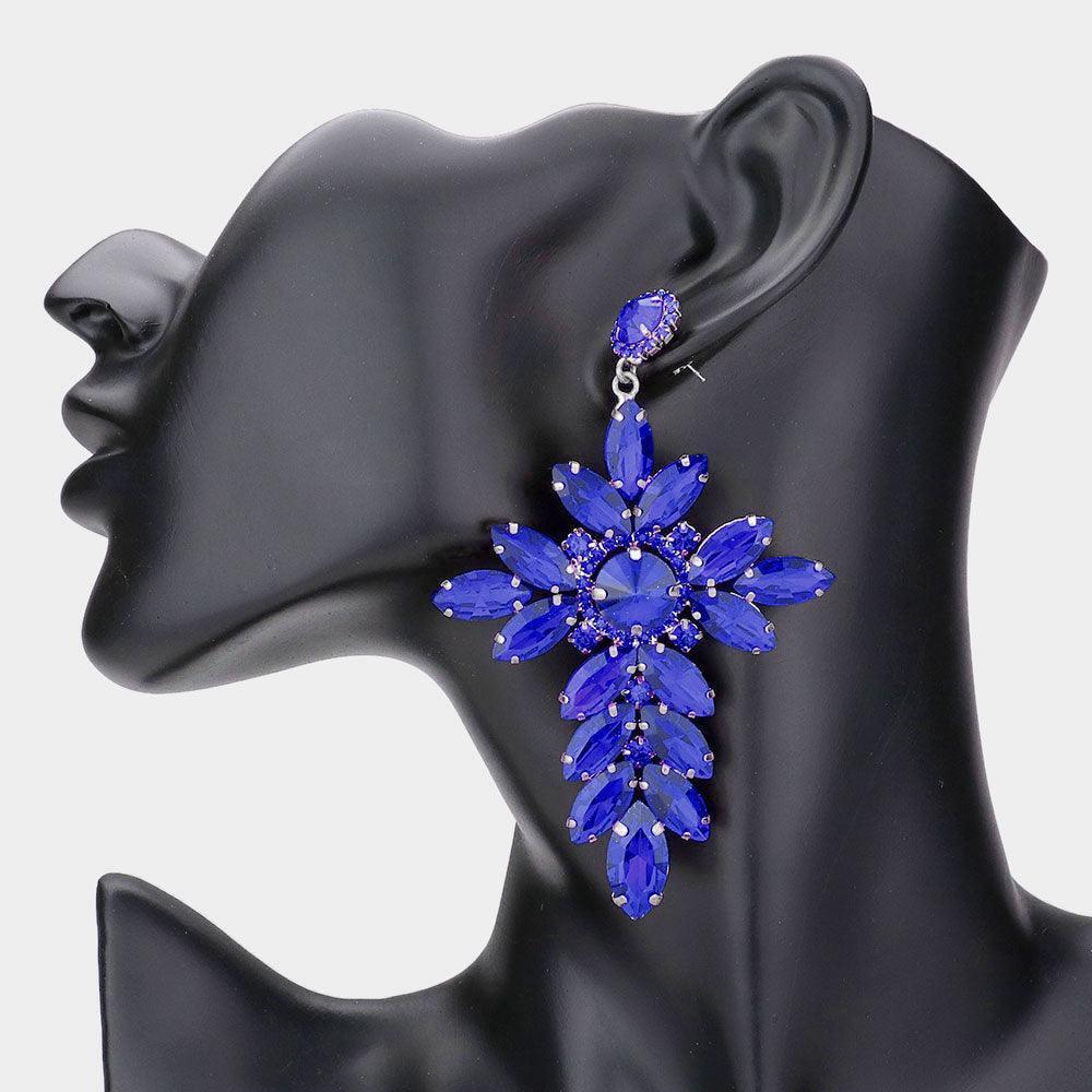 Blue Marquise Stone Cluster Cross Dangle Evening Earrings - Jewelry Store by Erik Rayo