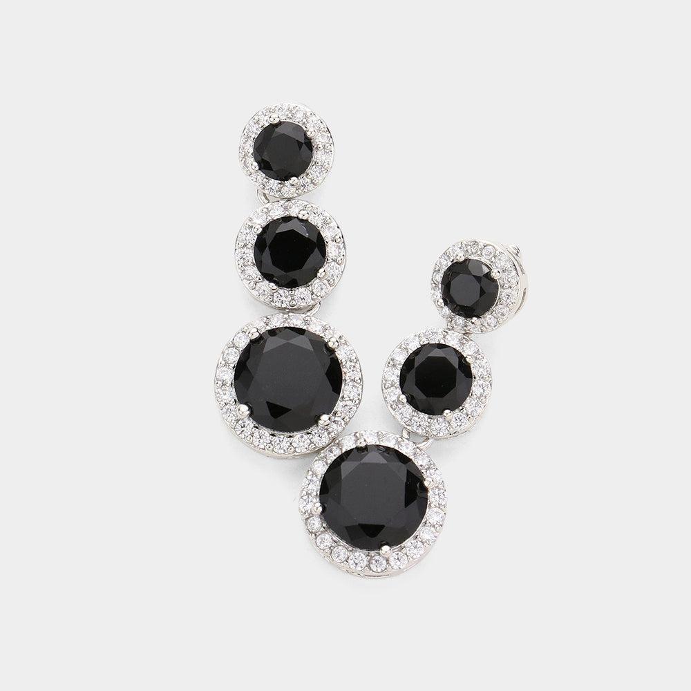 Black Triple CZ Round Stone Link Dangle Evening Earrings - Jewelry Store by Erik Rayo