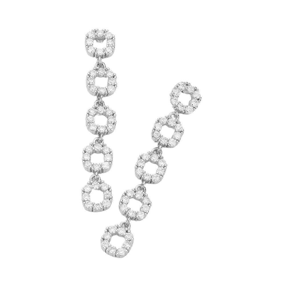 Clear CZ Stone Paved Open Circle Link Dropdown Evening Earrings - Jewelry Store by Erik Rayo