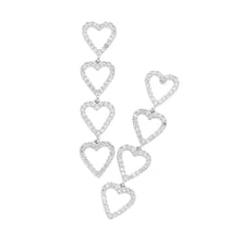 Load image into Gallery viewer, Silver CZ Open Heart Link Dangle Evening Earrings
