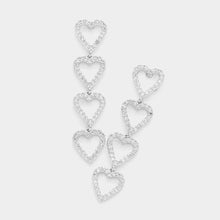Load image into Gallery viewer, Silver CZ Open Heart Link Dangle Evening Earrings

