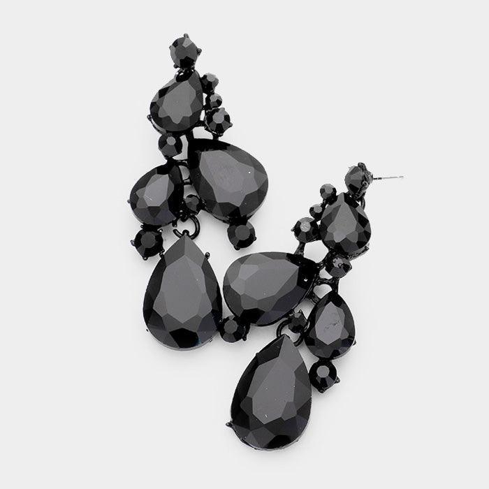 Black Crystal Teardrop Clustered Evening Earrings - Jewelry Store by Erik Rayo