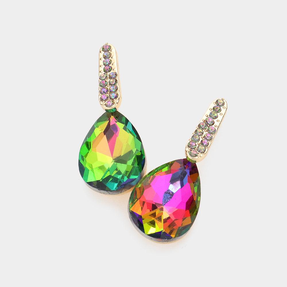 Gold Teardrop Stone Evening Earrings