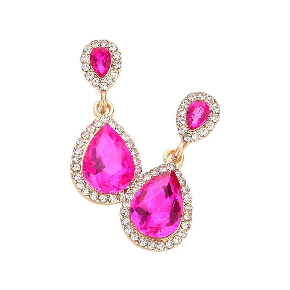 Fuchsia Double Teardrop Stone Evening Earrings - Jewelry Store by Erik Rayo