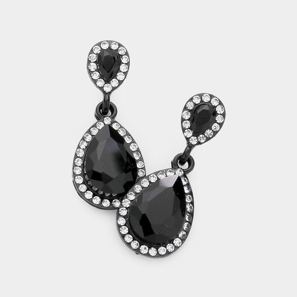 Black Double Teardrop Stone Evening Earrings - Jewelry Store by Erik Rayo