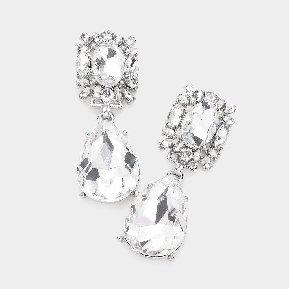 Silver Multi Stone Cluster Teardrop Link Dangle Evening Earrings - Jewelry Store by Erik Rayo
