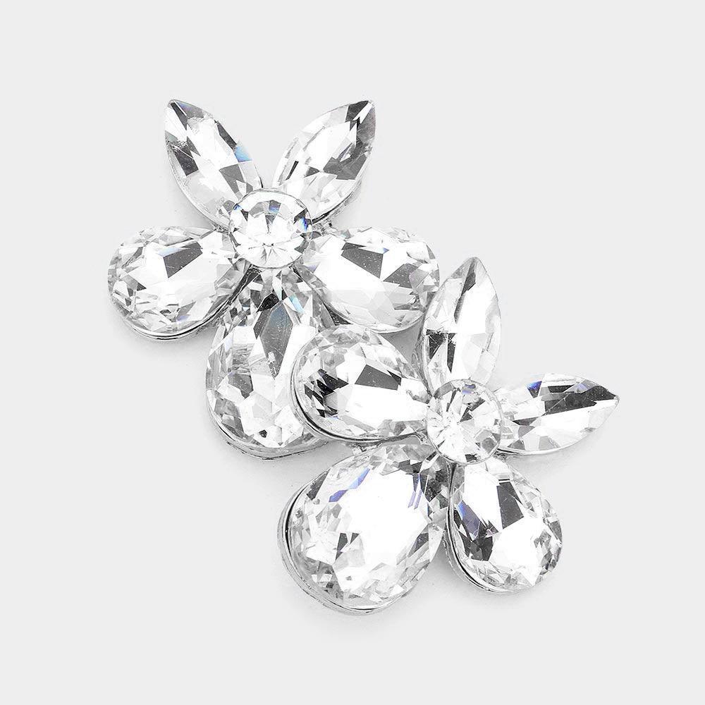 Silver Teardrop Marquise Stone Cluster Flower Evening Earrings - Jewelry Store by Erik Rayo