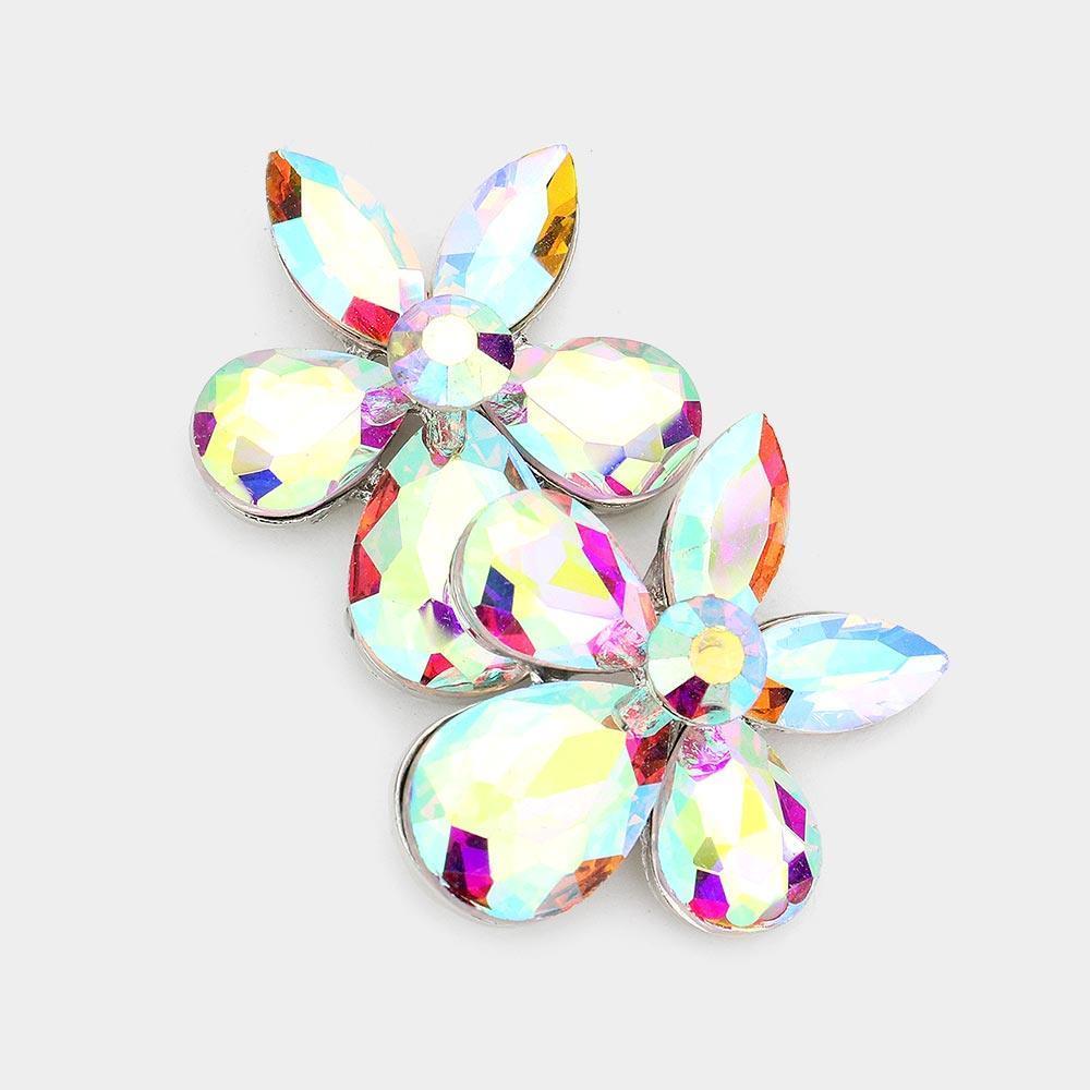Silver Teardrop Marquise Stone Cluster Flower Evening Earrings - Jewelry Store by Erik Rayo