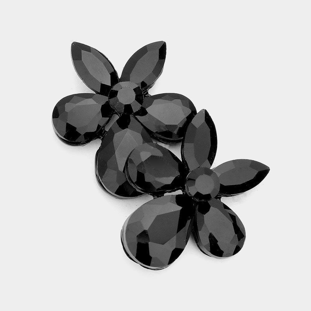 Black Teardrop Marquise Stone Cluster Flower Evening Earrings - Jewelry Store by Erik Rayo
