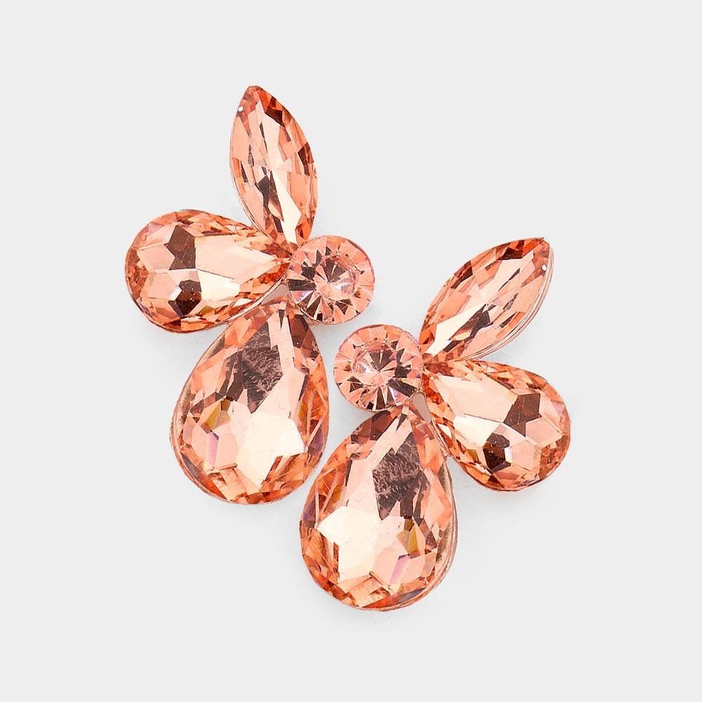 Rose Gold Teardrop Marquise Stone Cluster Evening Earrings