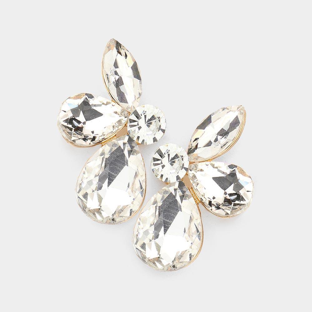 Gold Teardrop Marquise Stone Cluster Evening Earrings - Jewelry Store by Erik Rayo